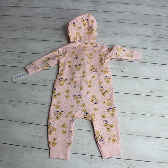 Carter's Baby Girl Hoodie Jumpsuit Romper Size 3 Months Floral Coverall - Picture 7 of 7